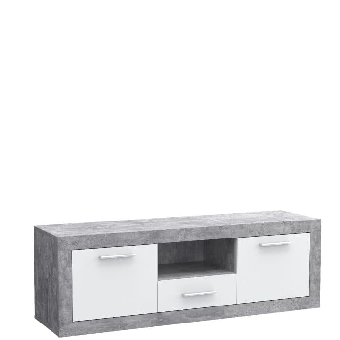 MEUBLE TV 2 PORTES + 1 TIROIR + 1 NICHE - GRIS ET BLANC - Image 2