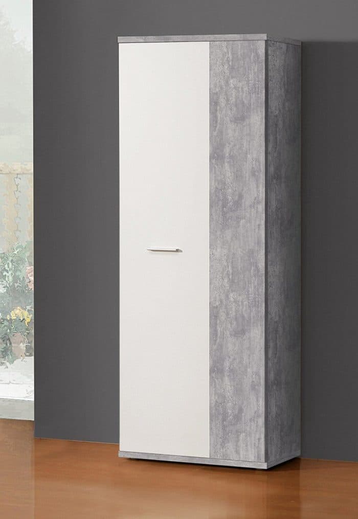 ARMOIRE CHAUSSURES 2 PORTES 5 ETAGERES - BLANC ET GRIS BETON - Image 2