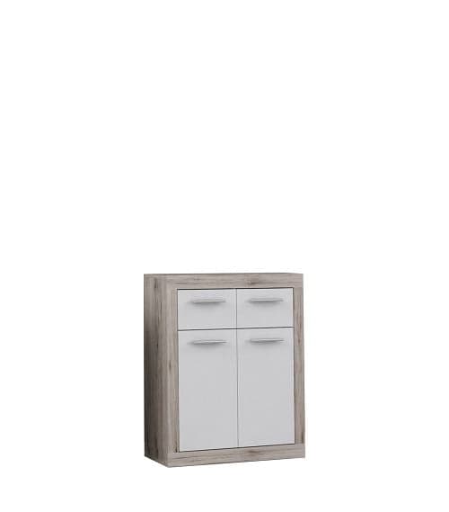 COMMODE 2 PORTES 2 TIROIRS - CHÊNE CENDRE ET BLANC - Image 2
