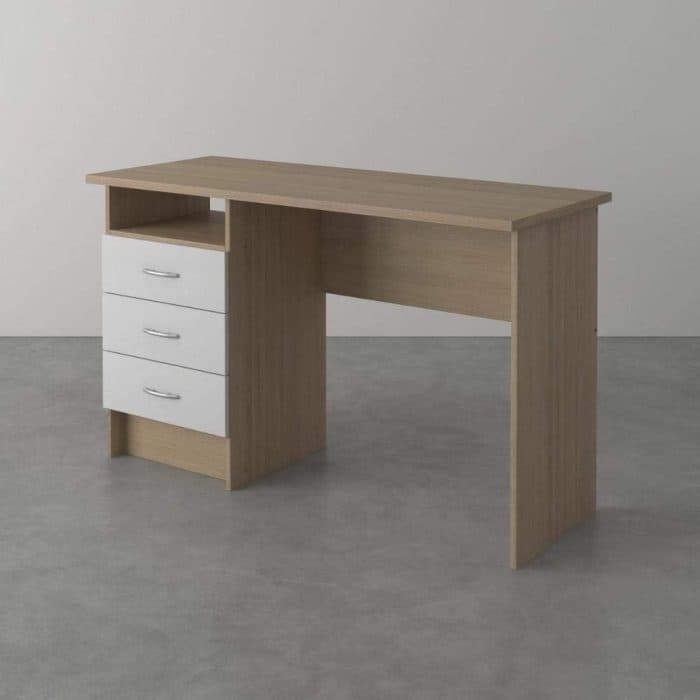 BUREAU 3 TIROIRS + 1 NICHE - CHENE/BLANC - Image 2