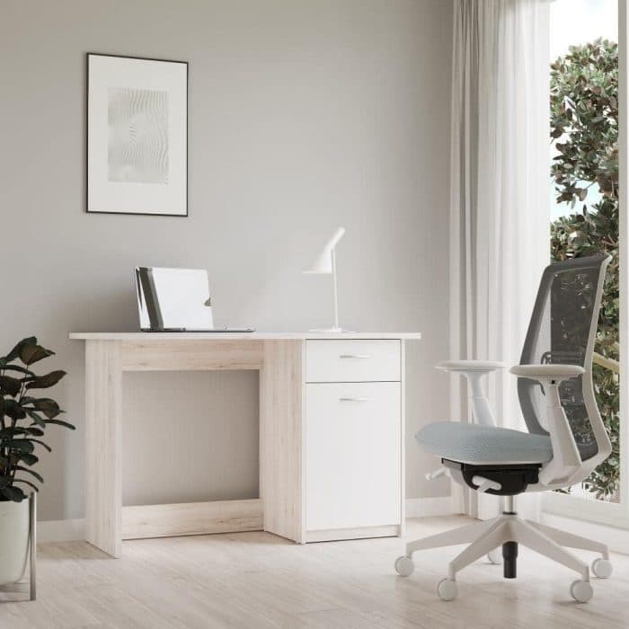 BUREAU 1 PORTE + 1 TIROIR - CHÊNE ET BLANC - Image 2