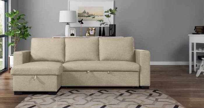 CANAPE D'ANGLE RÉVERSIBLE CONVERTIBLE EN TISSU - BEIGE - Image 2