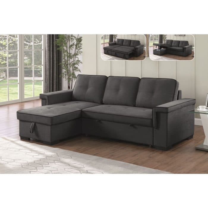 CANAPE D'ANGLE REVERSIBLE ET CONVERTIBLE EN TISSU - GRIS FONCE - Image 2