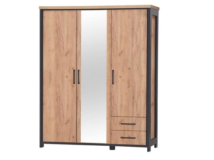 ARMOIRE 3 PORTES ET 2 TIROIRS +1 MIROIR - CHENE ET NOIR - Image 2