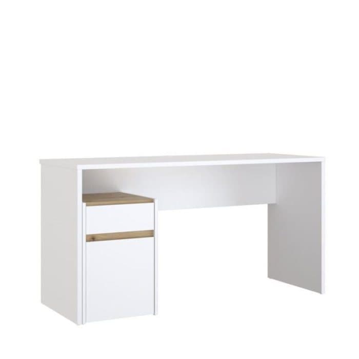 BUREAU 1 PORTE + 1 TIROIR - BLANC ET CHENE - Image 2