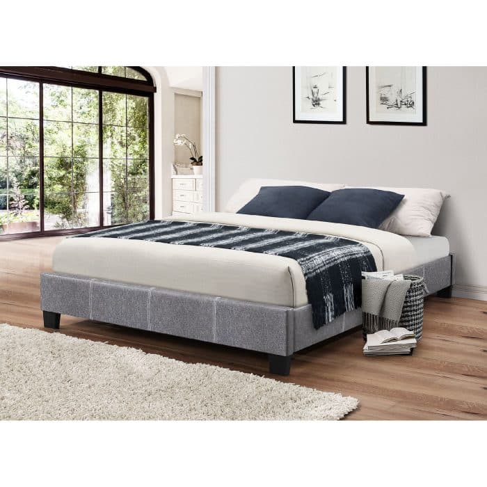 LIT 160 X 200 CM EN TISSU AVEC SOMMIER - GRIS - Image 2