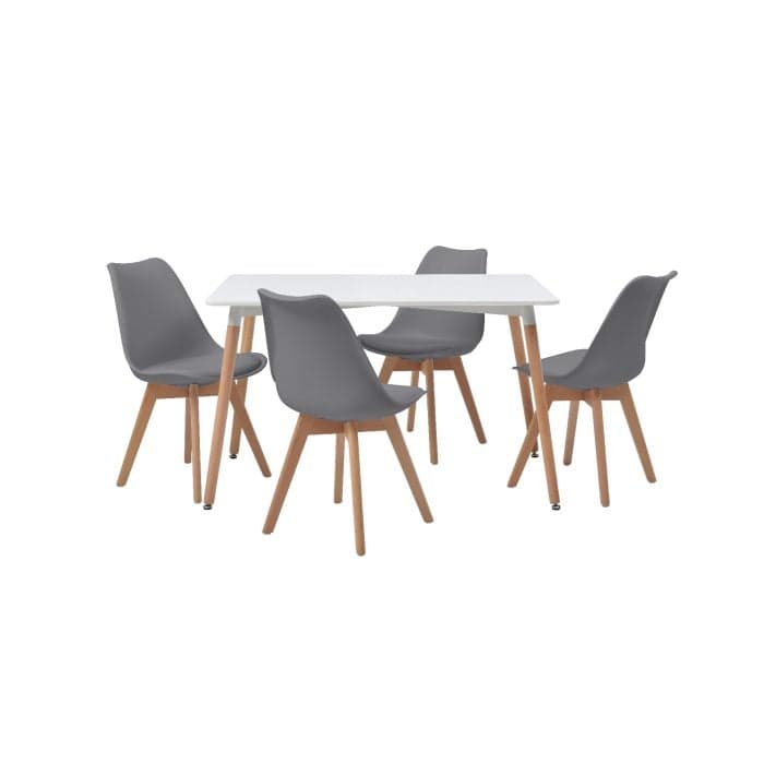 PACK TABLE BLANC + 4 CHAISES SCANDINAVE - GRIS ET BLANC - Image 2