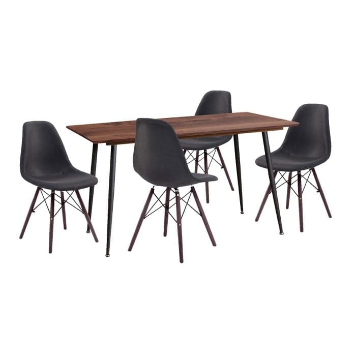 TABLE RECTANGULAIRE + 4 CHAISES SCANDINAVE - NOIR ET MARRON - Image 2