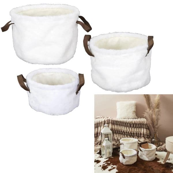 LOT DE 3 PANIERS BLANC -AVEC POIGNÉE - Image 2