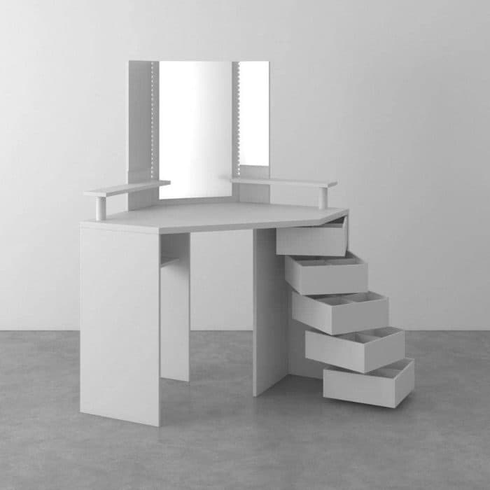 COIFFEUSE 5 TIROIRS + LEDS + MIROIR -  BLANC SANS TABOURET - Image 2