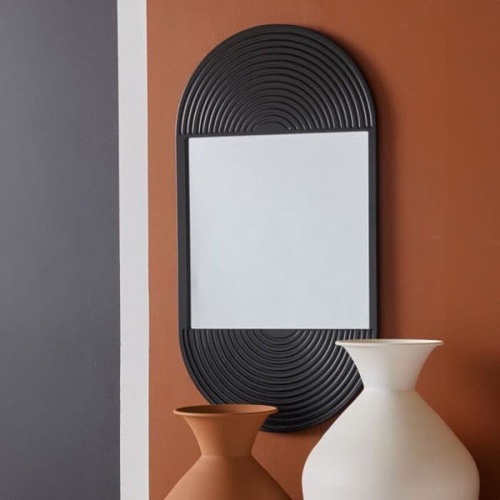 MIROIR RECTANGULAIRE AVEC FINITIONS DEMI-CERCLE RAINURÉES – COLORIS NOIR - Image 2