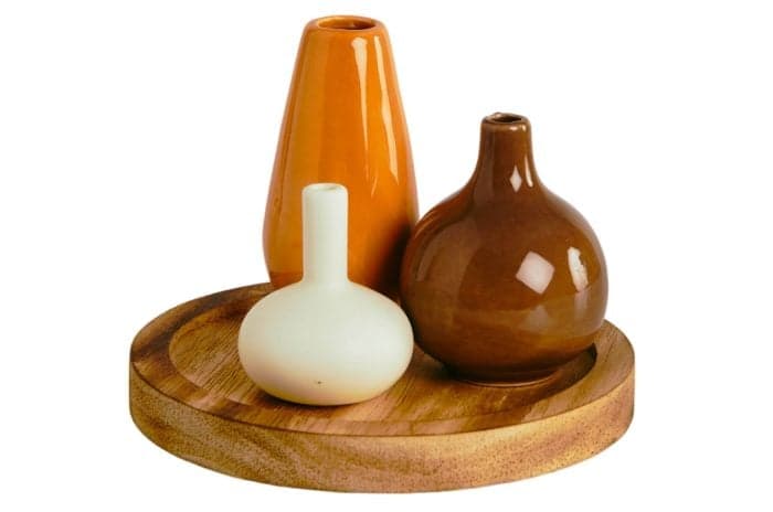 SET DE 3 VASES DÉCORATIFS SUR PLATEAU BOIS - Image 2