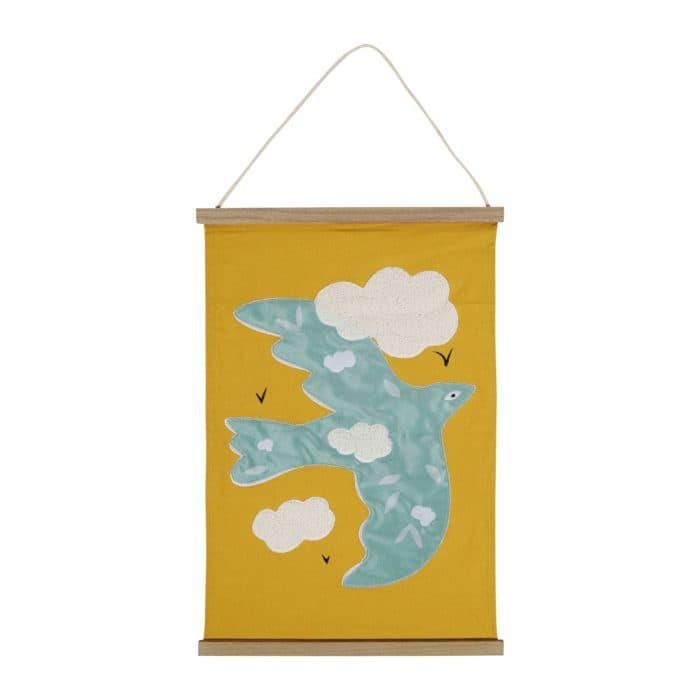 TAPISSERIE MURALE OISEAU – JAUNE ET BLEU - Image 2