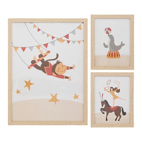 LOT DE 3 CADRES DÉCORATIFS CIRQUE - BOIS CLAIR - Image 2
