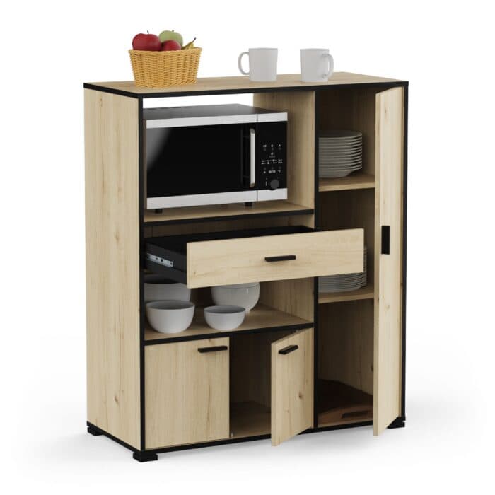 BUFFET DE CUISINE 3 PORTES + 1 TIROIR - CHÊNE ET NOIR - Image 2