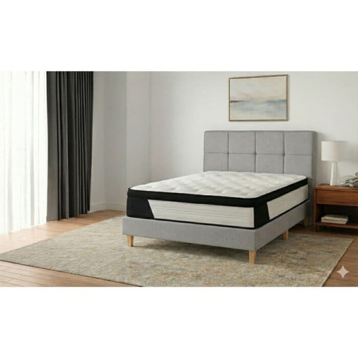 PACK MATELAS 180 X 200 CM +  LIT + PIEDS - GRIS CLAIR - Image 2