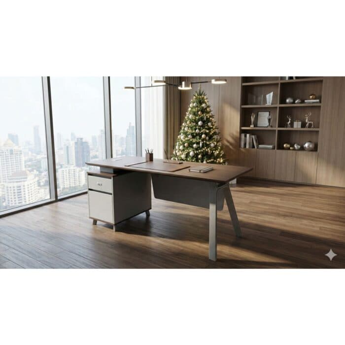 BUREAU 1 PORTE + 1 TIROIR - NOYER ET GRIS - Image 2