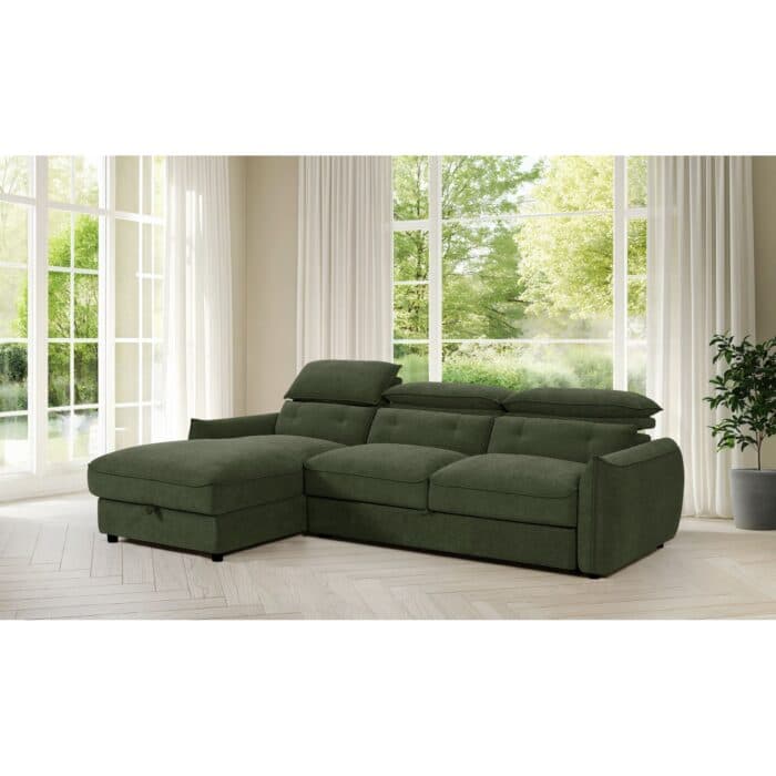 CANAPE D'ANGLE GAUCHE CONVERTIBLE EN TISSU - VERT - Image 2