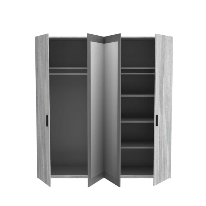 ARMOIRE 4 PORTES + MIROIR - GRIS ET NOIR - Image 3