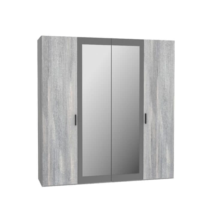 ARMOIRE 4 PORTES + MIROIR - GRIS ET NOIR - Image 2