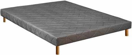 SOMMIER TAPISSIER 140 X 190 CM + PIEDS EN BOIS - GRIS - Image 2