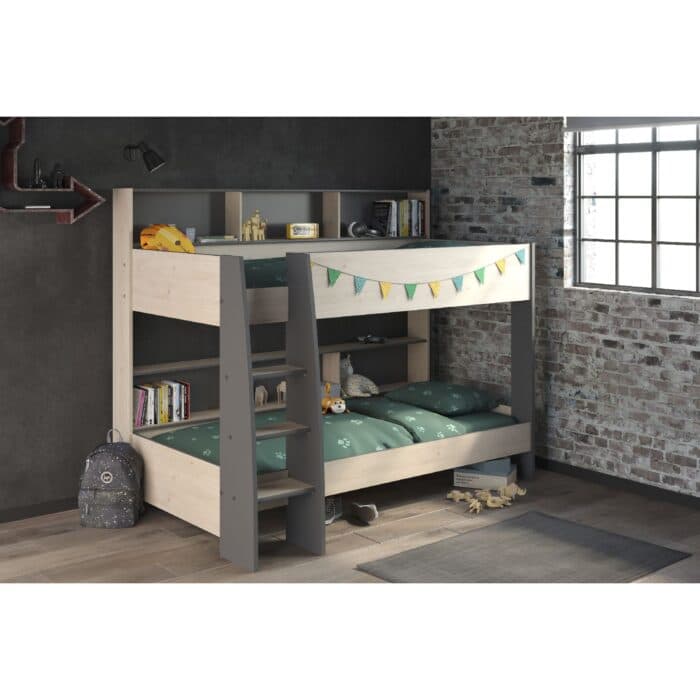 LIT SUPERPOSE 90 X 200 CM AVEC SOMMIER -  CHENE ET GRIS - Image 2