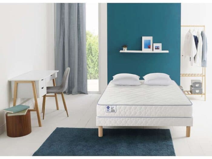 MATELAS RESSORT 140 X 190 + SOMMIER + 2 OREILLERS 60 X 60 CM SUPER TRIO - MERINOS  ( SANS PIEDS ) - Image 2