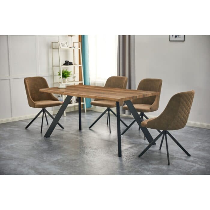 TABLE + 6 CHAISES PREMIUM - MARRON ET BOIS - Image 2