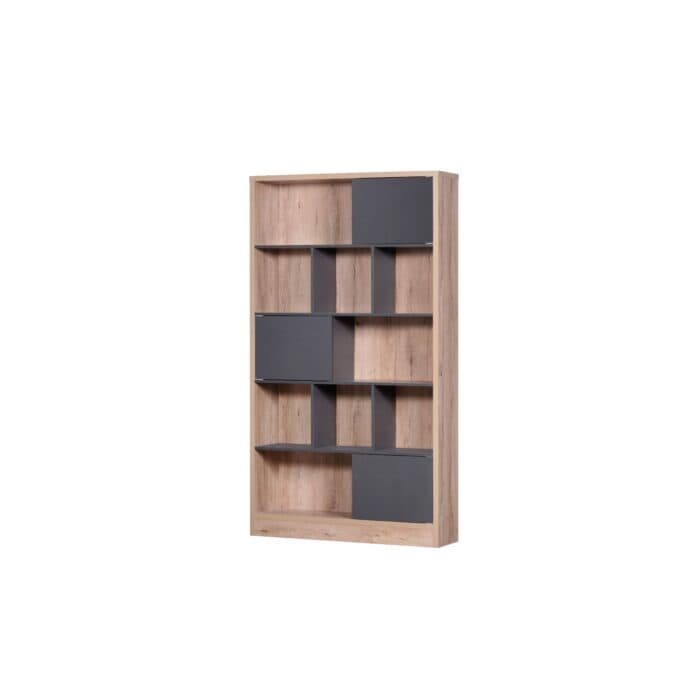 BIBLIOTHEQUE 3 PORTES / 9 NICHES  - CHENE GRIS FONCE - Image 2