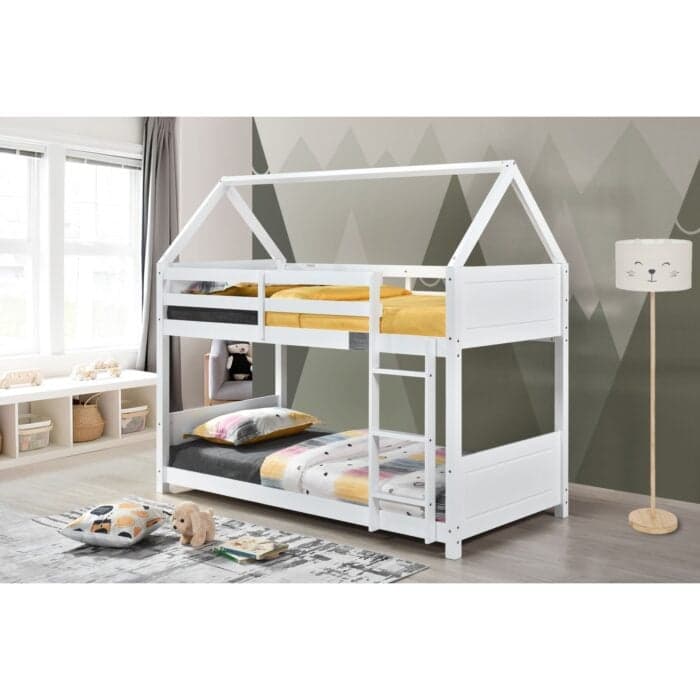 LIT MAISON SUPERPOSÉ STYLE MAISON 90 X 190 CM  AVEC SOMMIER - BLANC - Image 2