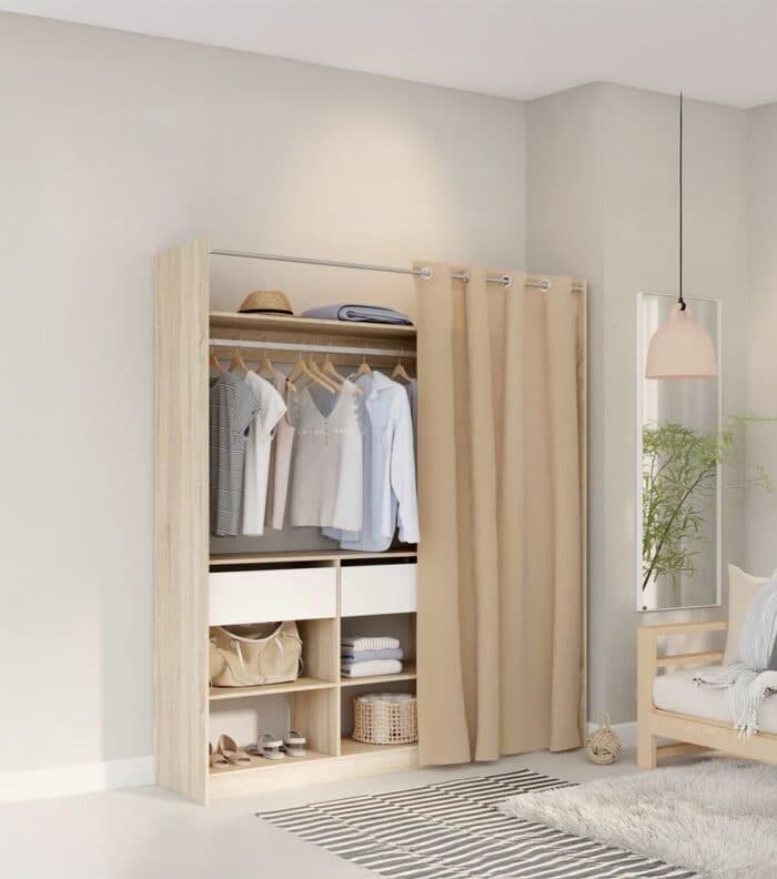 DRESSING 2 TIROIRS ET 4 NICHES - CHENE ET BLANC - Image 2