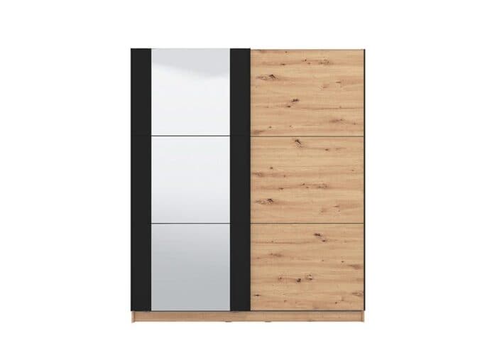 ARMOIRE 2 PORTES COULISSANTES + MIROIR - CHENE ARTISAN &amp; NOIR - Image 2