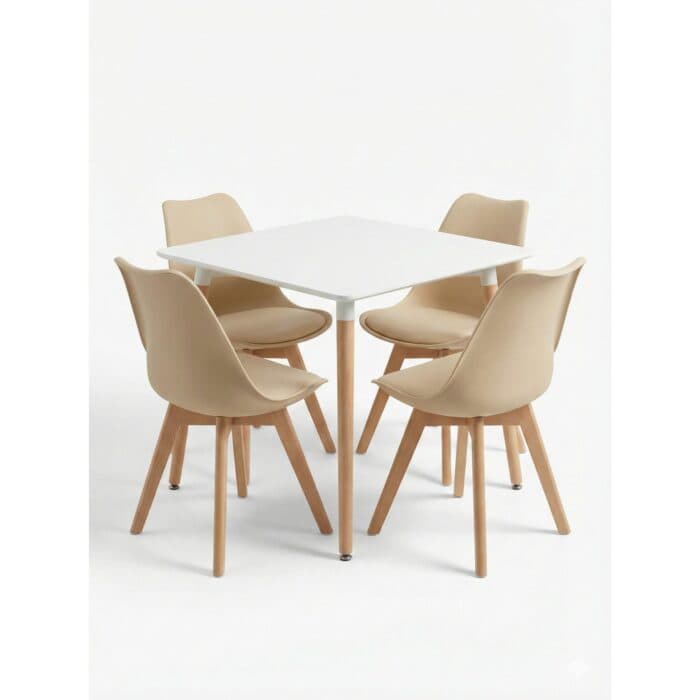 TABLE BLANC CARRE + 4 CHAISES BEIGE - SCANDINAVE - Image 2