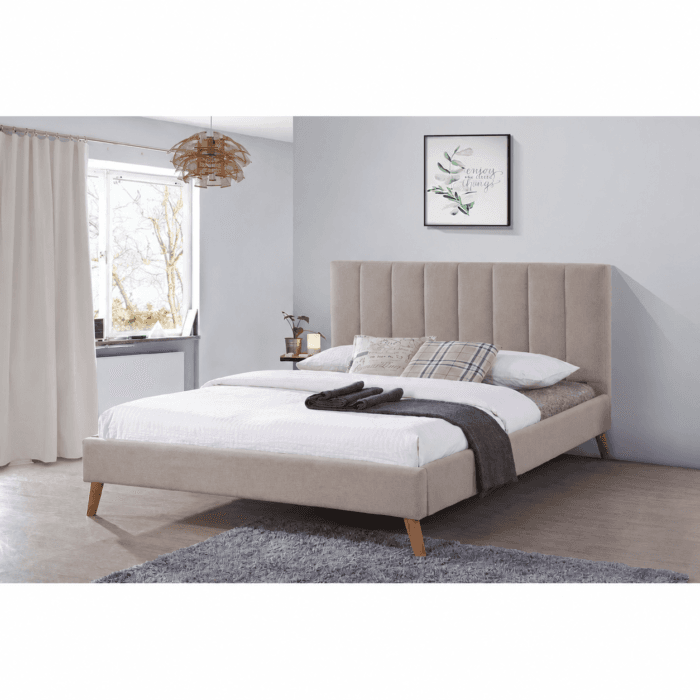 LIT 160 X 200 CM EN TISSU AVEC SOMMIER - TAUPE - Image 1