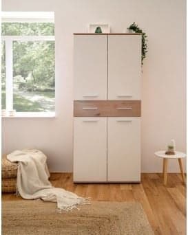 MEUBLE CHAUSSURES 4 PORTES + 1 TIROIR - CHENE ET BLANC - Image 2
