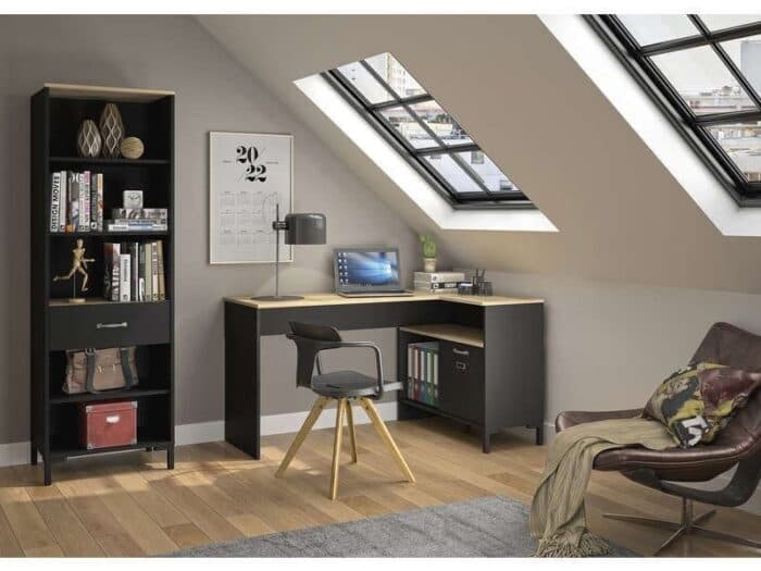 BUREAU D'ANGLE 1 PORTE - NOIR ET CHÊNE - Image 2