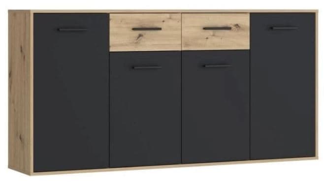 ENFILADE 4 PORTES + 2 TIROIRS - NOIR ET CHÊNE - Image 2
