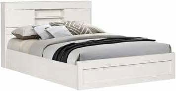 LIT 140 X 190 AVEC RANGEMENT DANS TETE DE LIT BLANC  AVEC SOMMIER - Image 2