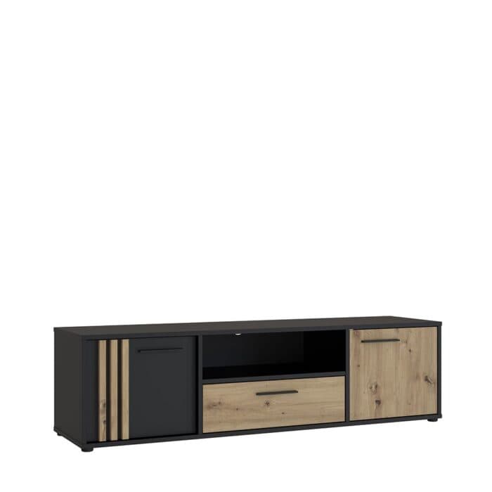 MEUBLE TV 2 PORTES 1 TIROIR 1 NICHE - NOIR ET CHENE - Image 2