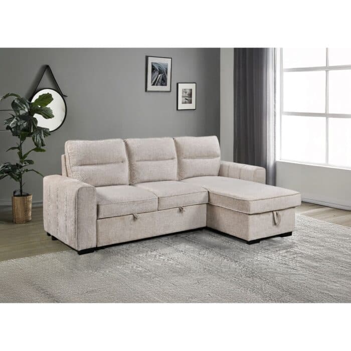 CANAPE D'ANGLE REVERSIBLE &amp; CONVERTIBLE AVEC COFFRE - BEIGE - Image 2