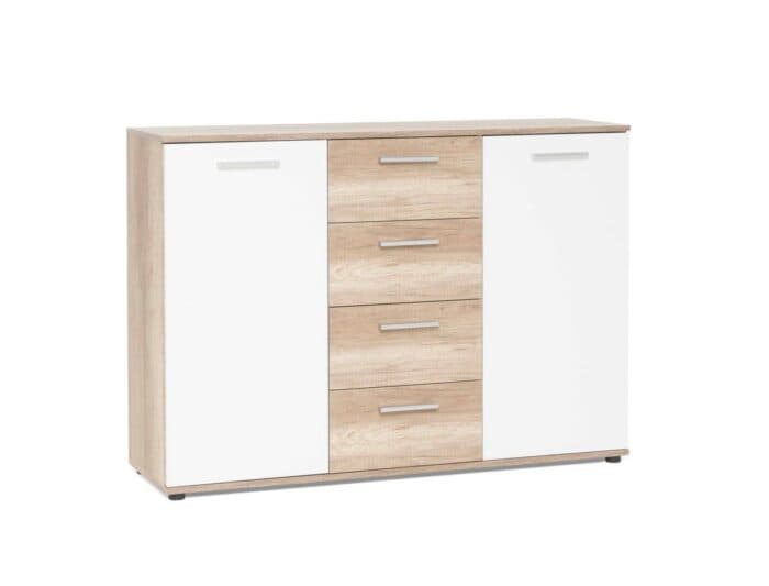 COMMODE 2 PORTES &amp; 4 TIROIRS - BLANC &amp; CHENE JACKY - Image 2