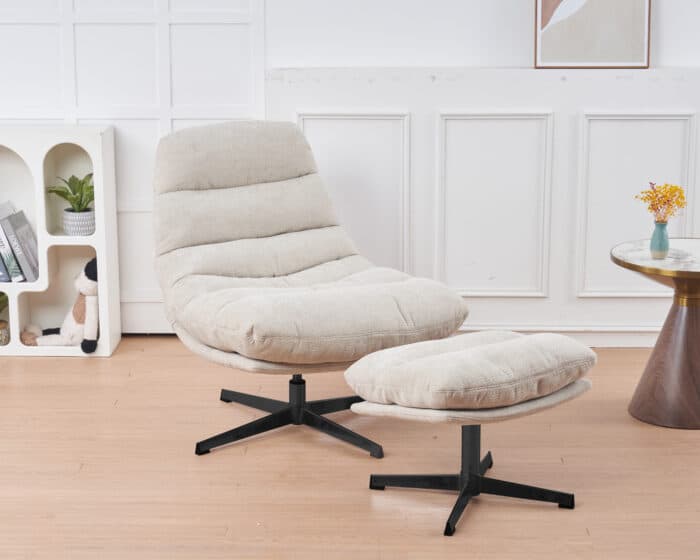 FAUTEUIL EN TISSUS + REPOSE PIEDS - BEIGE - Image 4