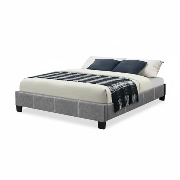 LIT 160 X 200 CM EN TISSU AVEC SOMMIER - GRIS - Image 1