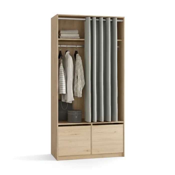 DRESSING AVEC RIDEAU - GRIS ET CHÊNE - Image 1