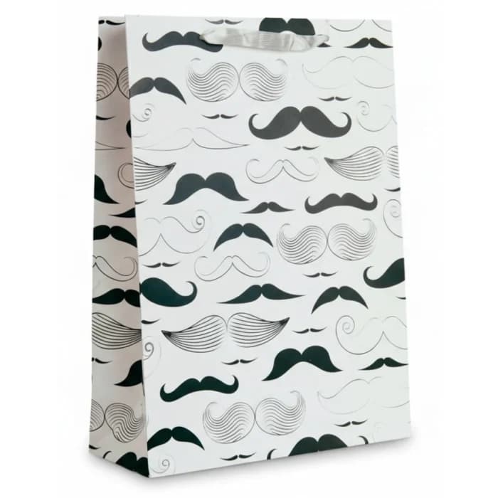 SAC CADEAU TAILLE L - MOTIF MOUSTACHES NOIR ET BLANC - Image 1