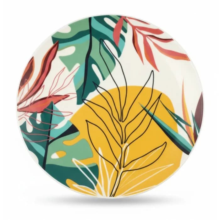 ASSIETTE FLORAL - VERT BLANC JAUNE ( MOYENNE ) - Image 1