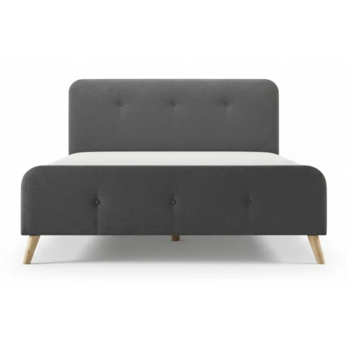 LIT 160 X 200 CM EN TISSU - GRIS FONCE (SOMMIER INCLUS) - Image 1