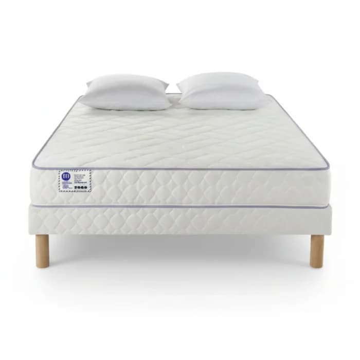 MATELAS RESSORT 140 X 190 + SOMMIER + 2 OREILLERS 60 X 60 CM SUPER TRIO - MERINOS  ( SANS PIEDS ) - Image 1