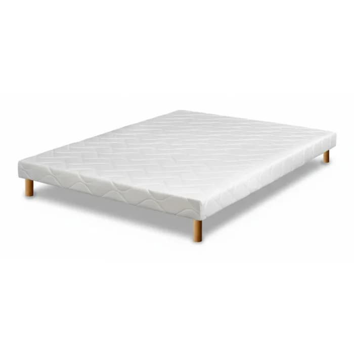SOMMIER TAPISSIER 140 X 190 + PIEDS BOIS - BLANC - Image 1