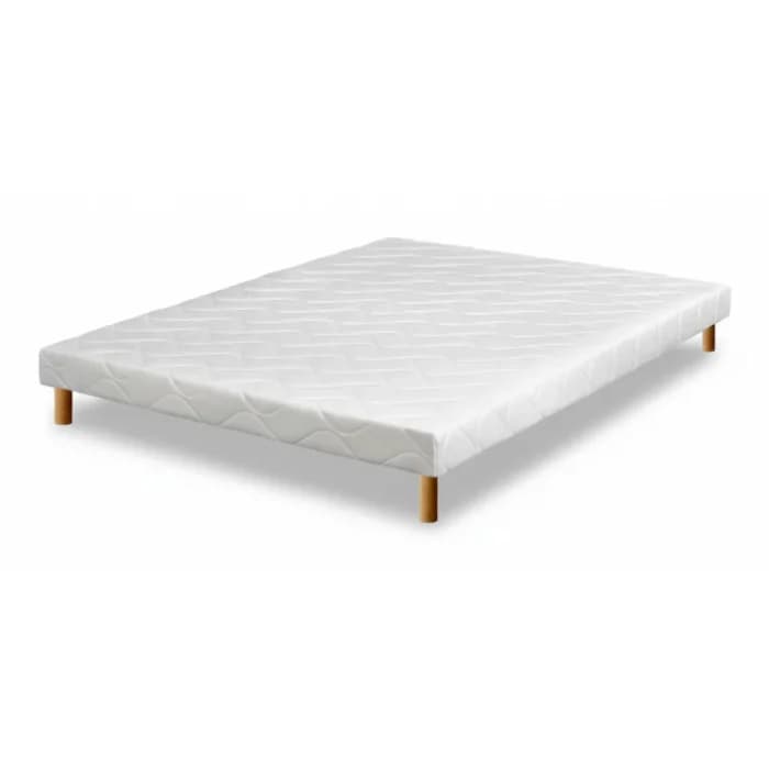 SOMMIER TAPISSIER 160 X 200 + PIEDS BOIS - BLANC - Image 1